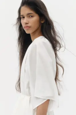 Robe chemise avec ceinture à nouer - Crème — photo 2