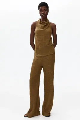 Pantalon large à effet froissé - Beige foncé — photo 2