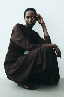 Robe smockée - Marron foncé — photo 3
