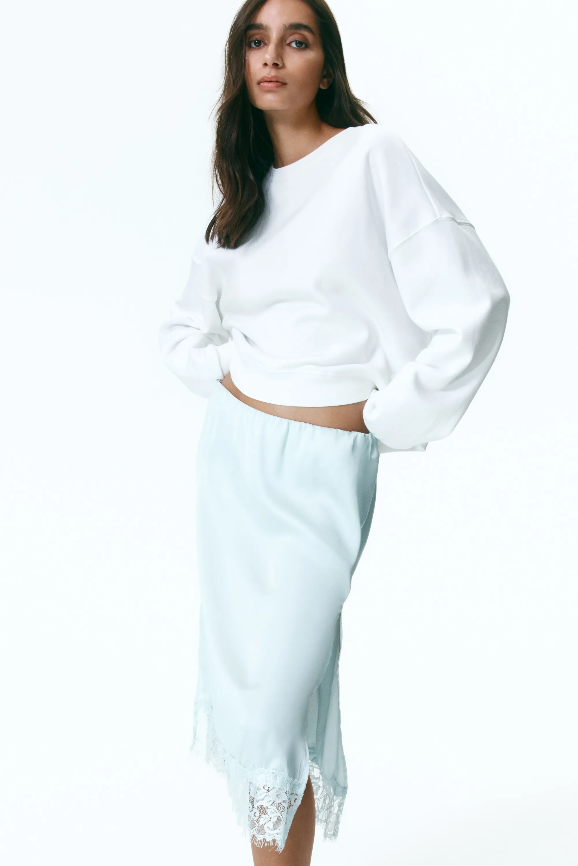 Jupe avec dentelle - Turquoise clair