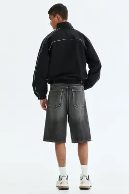 Short Baggy en denim avec coutures tournantes - Gris denim foncé — photo 3