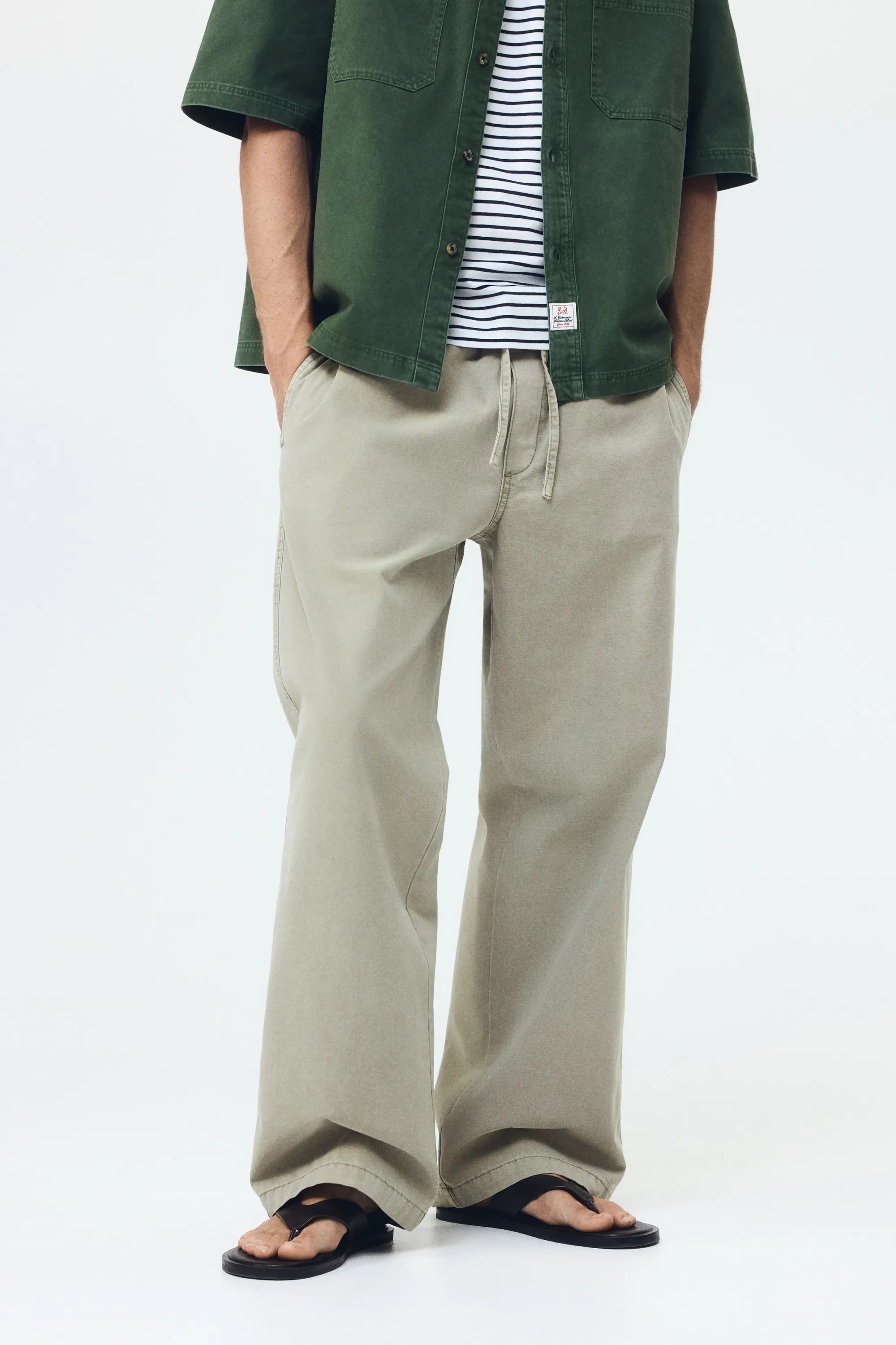 Pantalon Loose Fit en toile de coton - Vert kaki clair