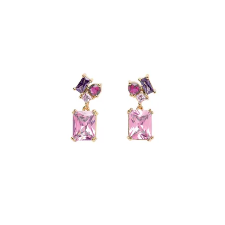 Boucle d'oreille Plaqué or - Oxyde de Zirconium Violet rose fuschia Go Mademoiselle 606633
