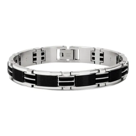 ROCHET - Bracelet MAGNUM Acier/PU bicolore PVD noir 10,5mm x 22cm B032781A