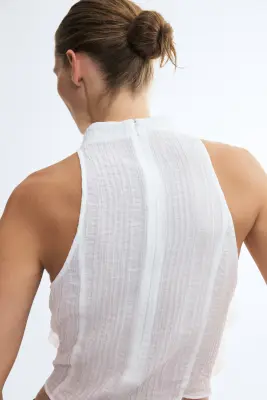 Top à volants ruchés en viscose mélangée - Blanc — photo 3