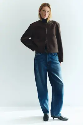 Scarf-collar twill jacket - Marron foncé — photo 1