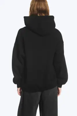 Sweat à capuche oversize d’épaisseur moyenne - Noir — photo 3