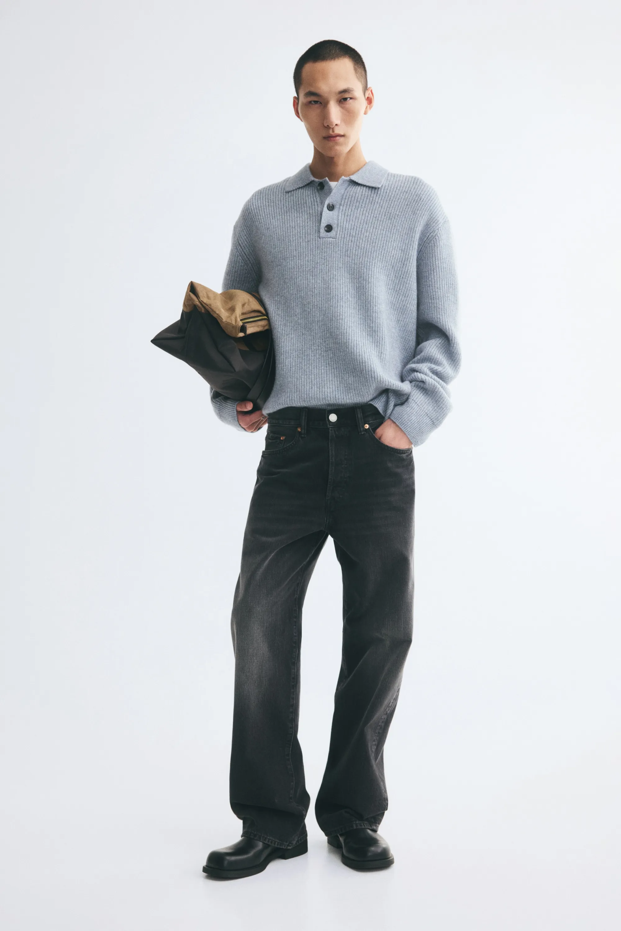 Polo Relaxed Fit en maille - Gris clair