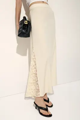 Jupe en viscose avec dentelle - Crème — photo 2