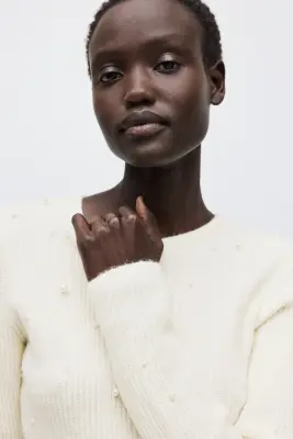 Top péplum avec perles fantaisie - Crème — photo 1