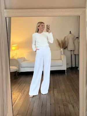 Pantalon taille haute évasé en cotton blanc à rayures Prix boutique 600€ Taille XS — photo 2