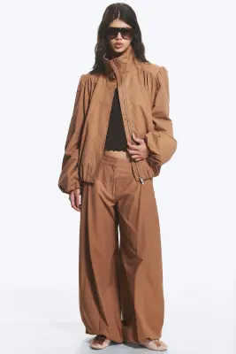 Veste de survêtement oversize à col cheminée - Marron moyen — photo 1