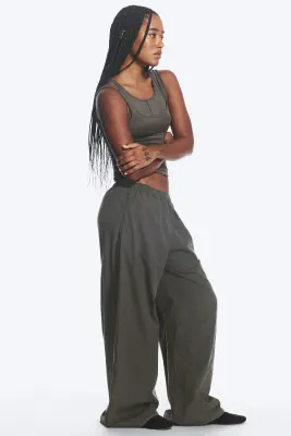Pantalon à enfiler taille basse en ripstop - Gris foncé — photo 3