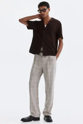Chemise Regular Fit avec col cubain - Marron foncé — photo 2