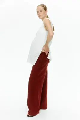 MAMA Pantalon à cordon en lin mélangé - Rouge foncé — photo 3