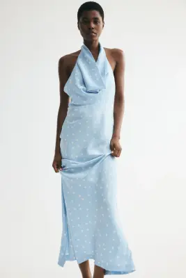 Robe à encolure bénitier - Bleu clair/pois — photo 1