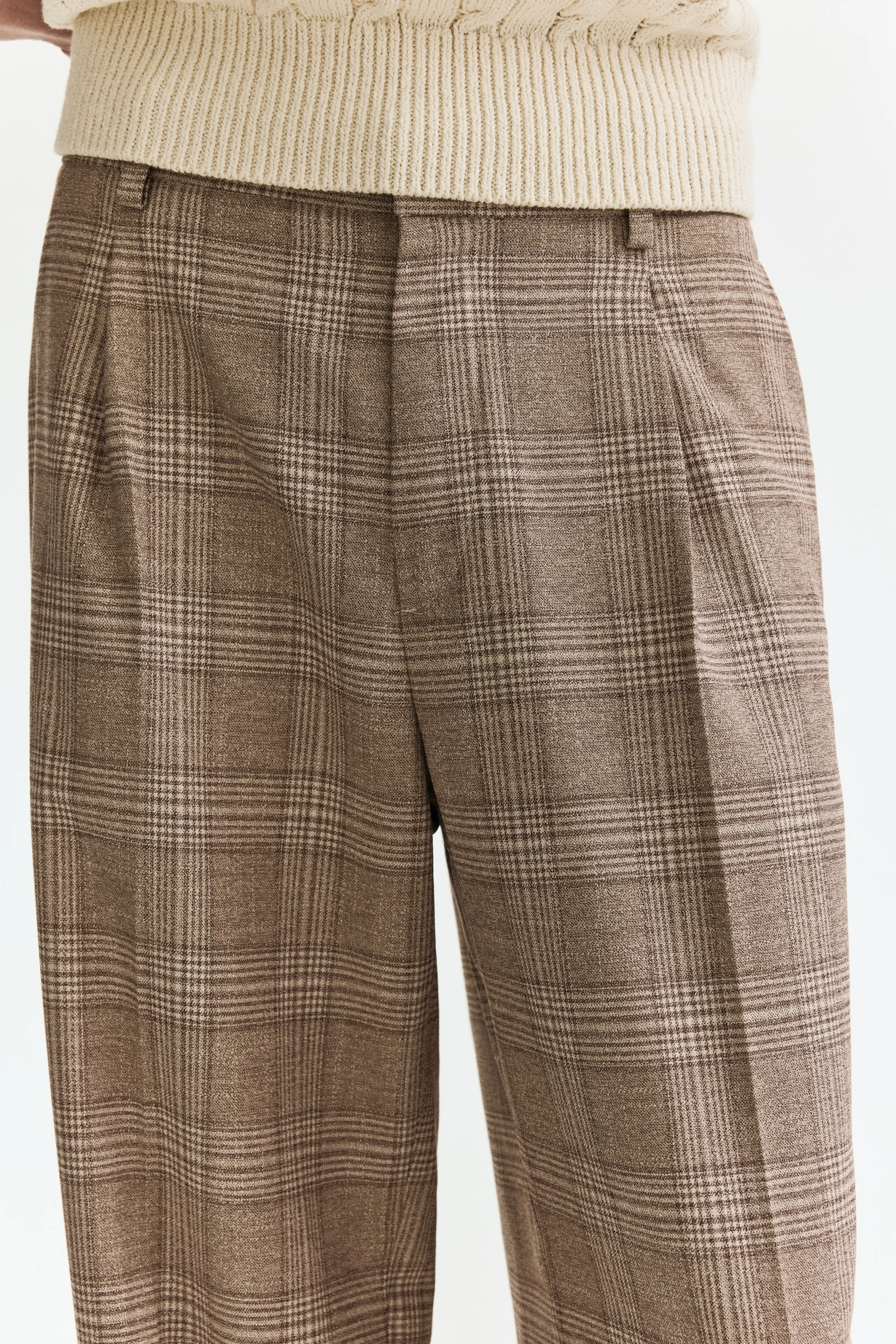 Pantalon chic Loose Fit - Beige/carreaux