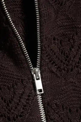 Cardigan zippé en maille - Marron foncé — photo 4