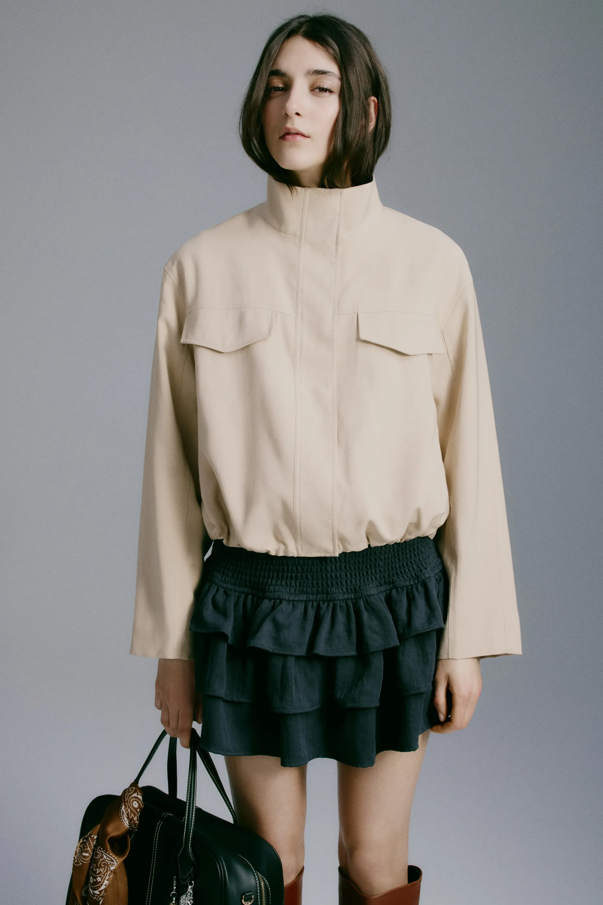 Veste à col entonnoir - Beige clair