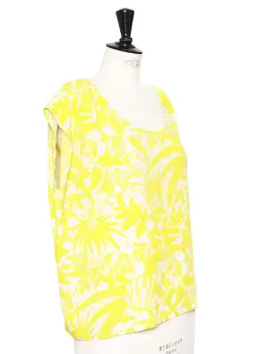Top sans manches dos ouvert imprimé fleuri tropical jaune blanc Px boutique 65€ Taille 38 — photo 3