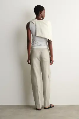 PANTALON BARREL CEINTURÉ EN LIN - SABLE — photo 3