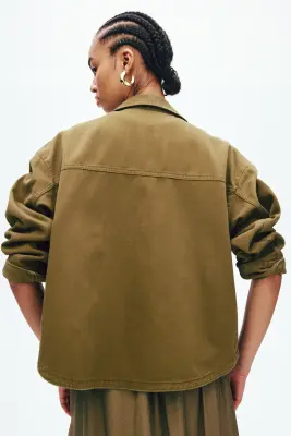 Veste-chemise en twill - Vert kaki foncé — photo 3
