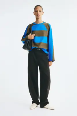 Top avec manches chauve-souris à découpe raglan - Bleu/rayé — photo 1
