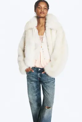 Veste zippée en fausse fourrure - Blanc cassé — photo 2
