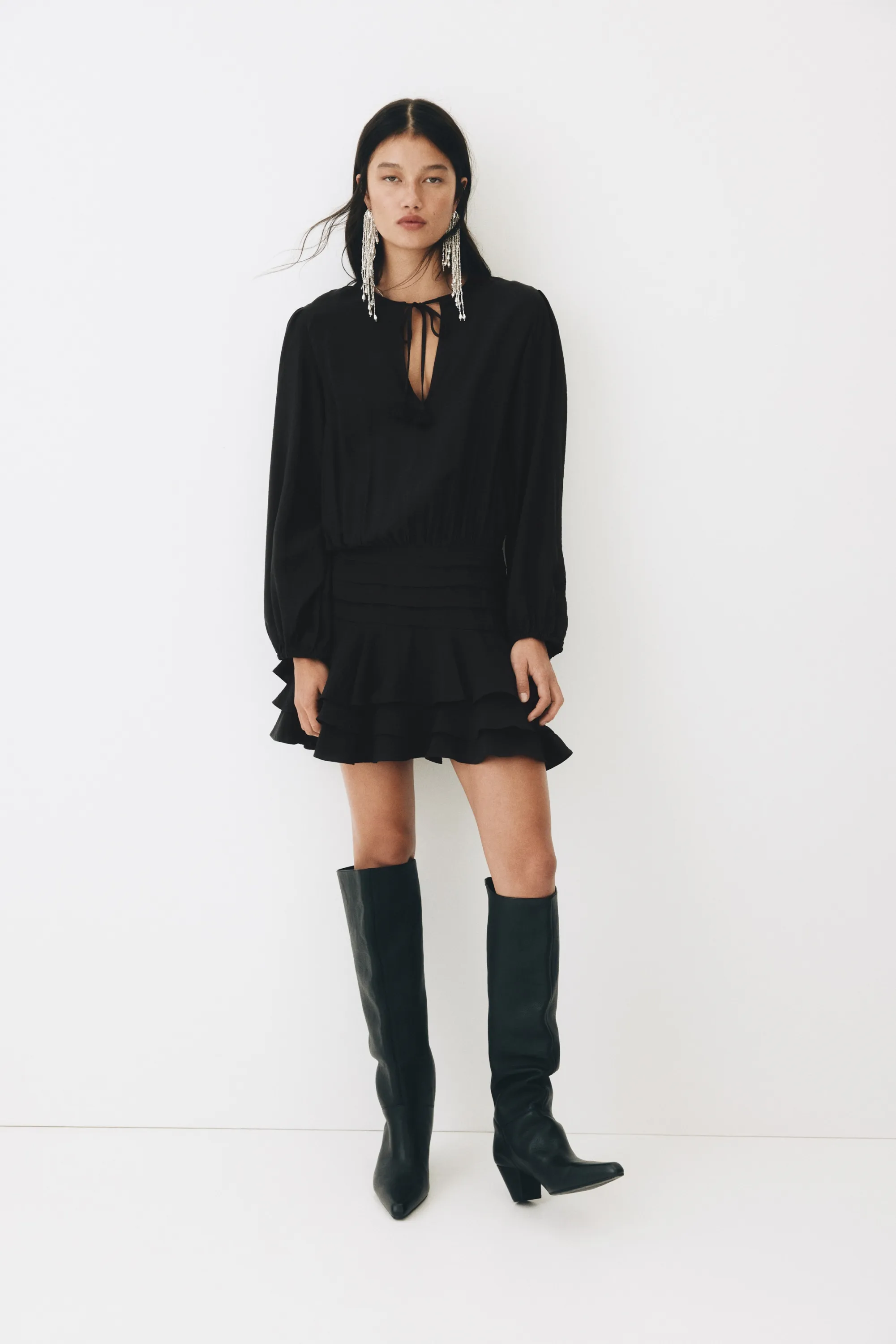 Robe avec jupe à étages - Gris foncé