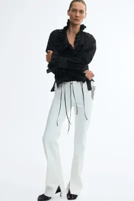Blouse ruchée en coton - Noir — photo 1