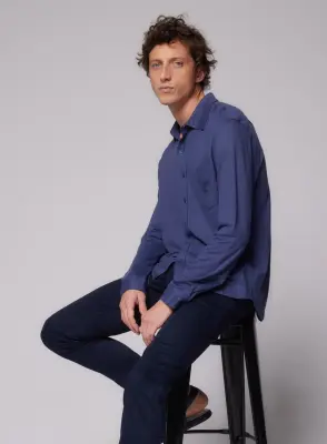 Chemise Venice blue Col Chemise Manches Longues en Lin / Elasthanne — photo 2
