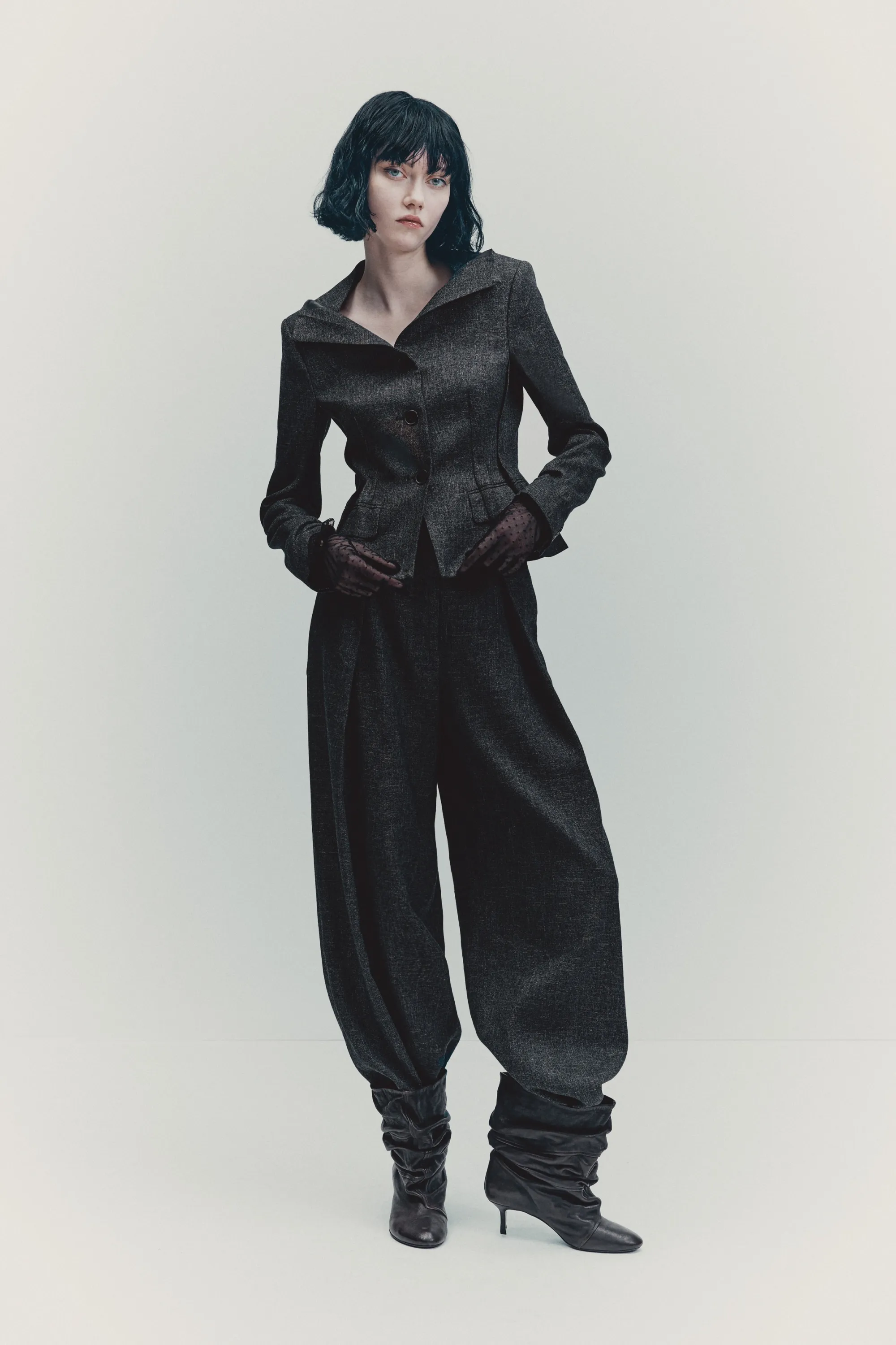 Blazer en laine mélangée - Gris foncé