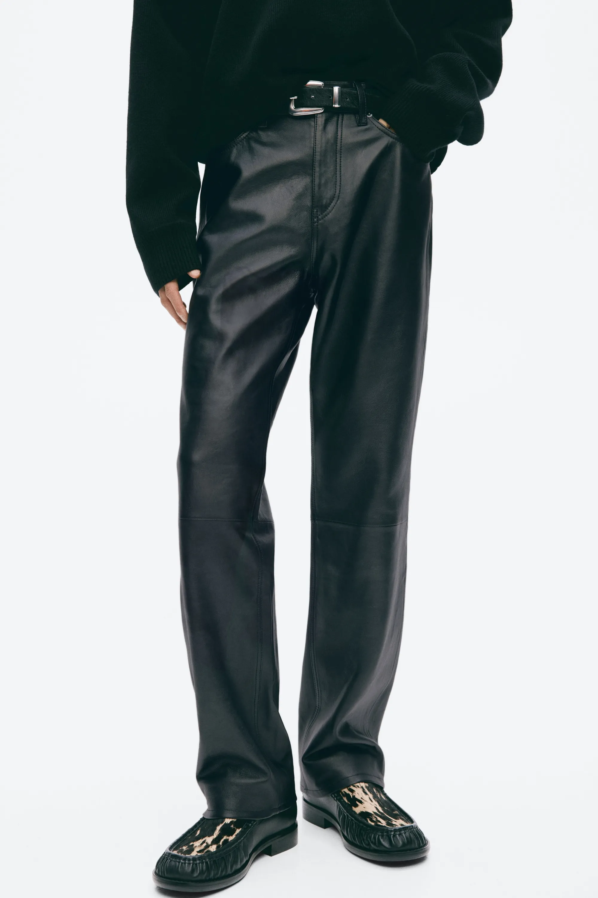 Pantalon Regular Fit en cuir - Noir