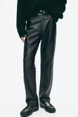 Pantalon Regular Fit en cuir - Noir — photo 1