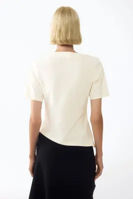 Top asymétrique à effet drapé - Crème — photo 2