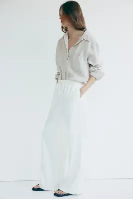 Wide paper bag trousers - Crème — photo 1