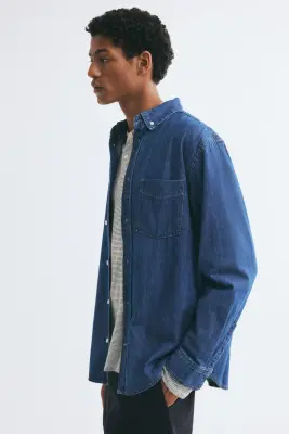 Chemise Regular Fit en denim - Bleu denim foncé — photo 3
