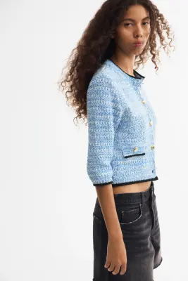 Gilet en maille texturée - Bleu — photo 5