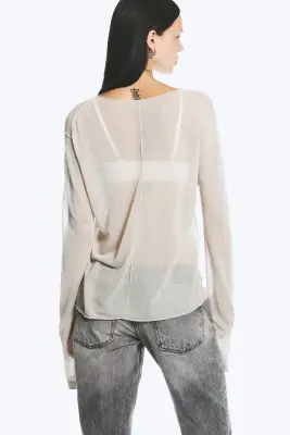 Pull ample confectionné en maille transparente - Taupe cendré clair — photo 2