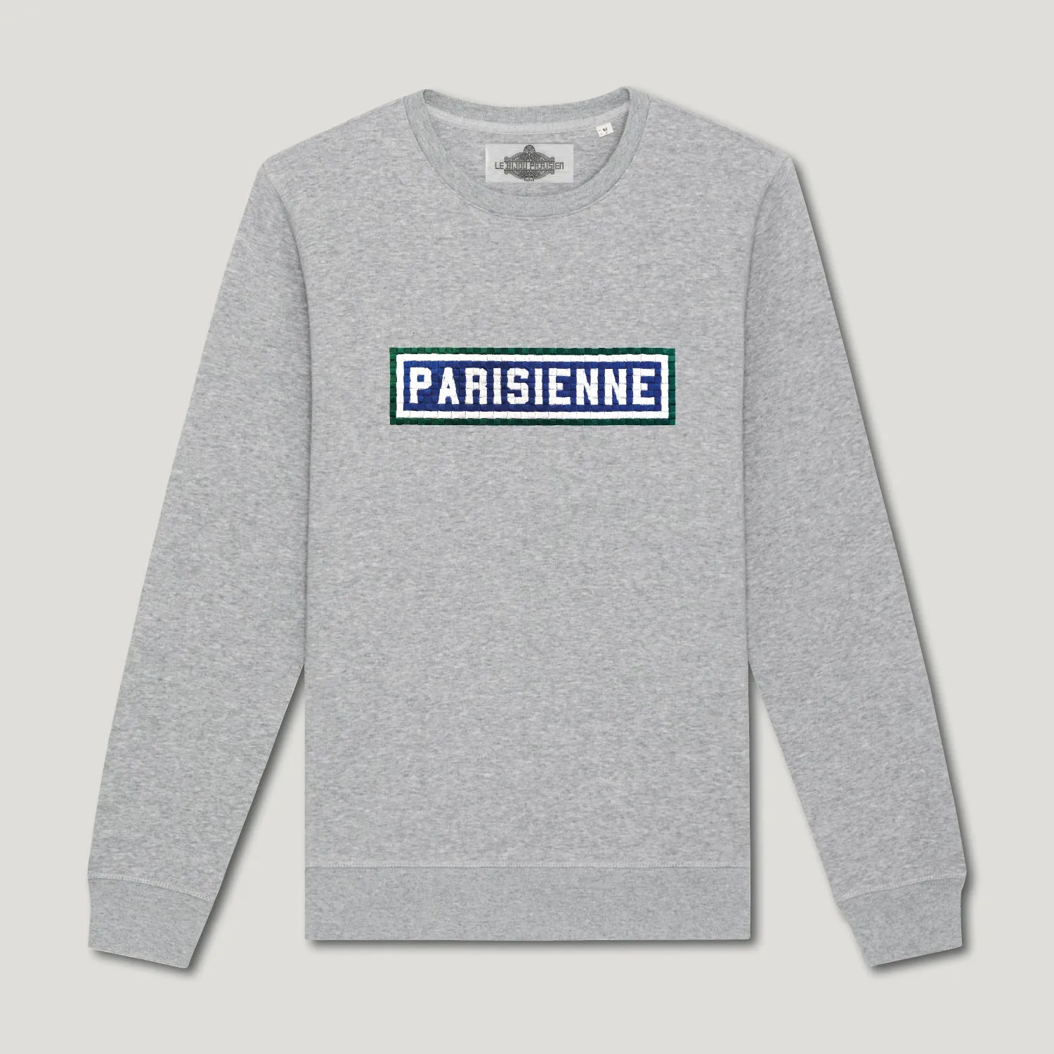 SWEAT-SHIRT COTON BIO BRODÉ - PARISIENNE - GRIS