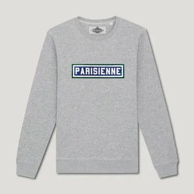 SWEAT-SHIRT COTON BIO BRODÉ - PARISIENNE - GRIS