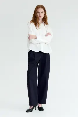 Pantalon chic en coton - Bleu marine — photo 1