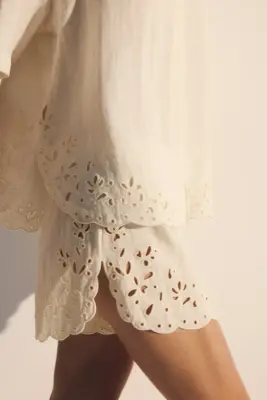 Chemise de plage avec broderie anglaise - Crème — photo 2