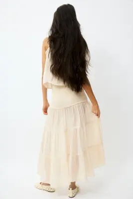Jupe smockée en mousseline - Beige clair — photo 2