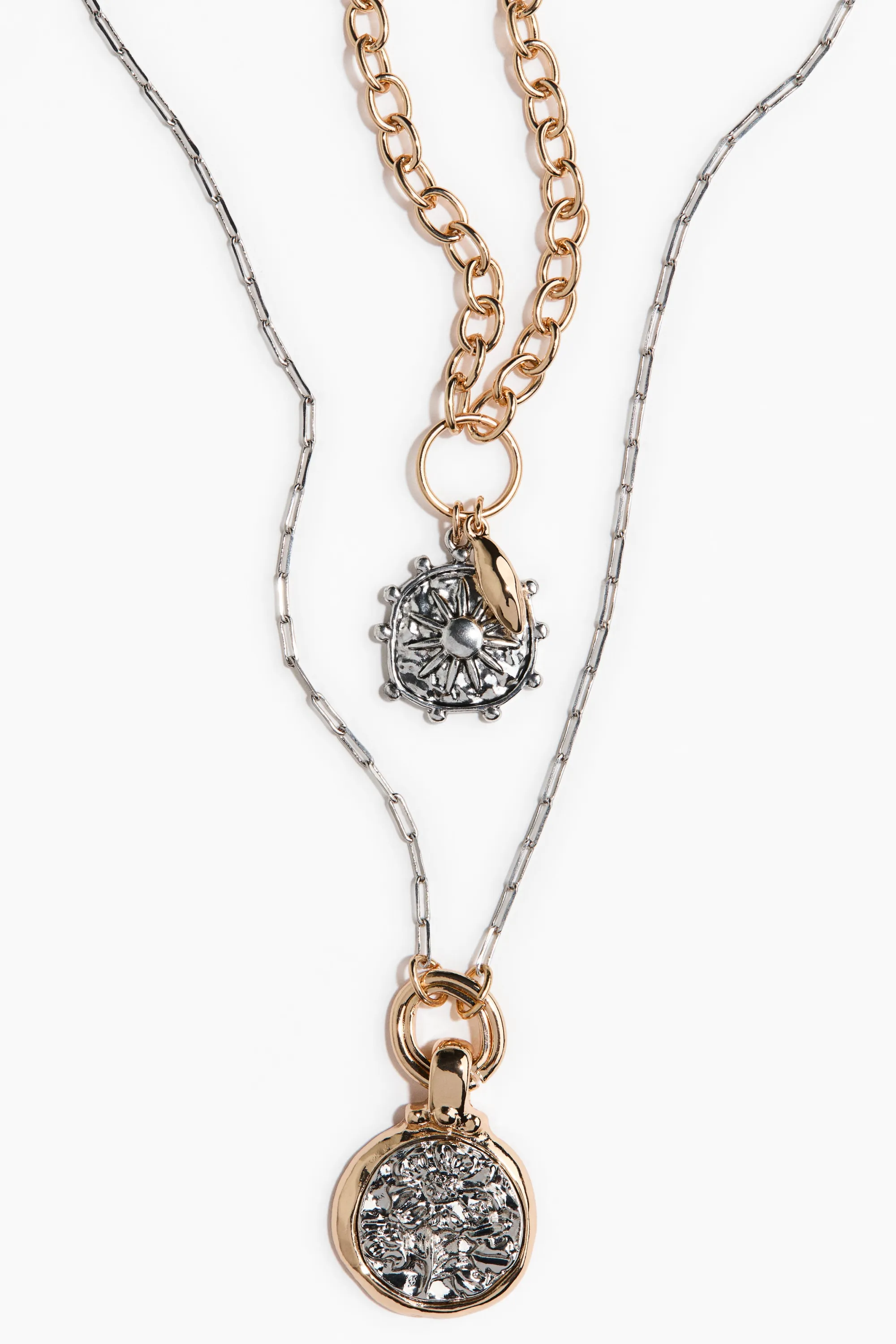 Collier à deux rangs avec pendentifs - Doré/argenté