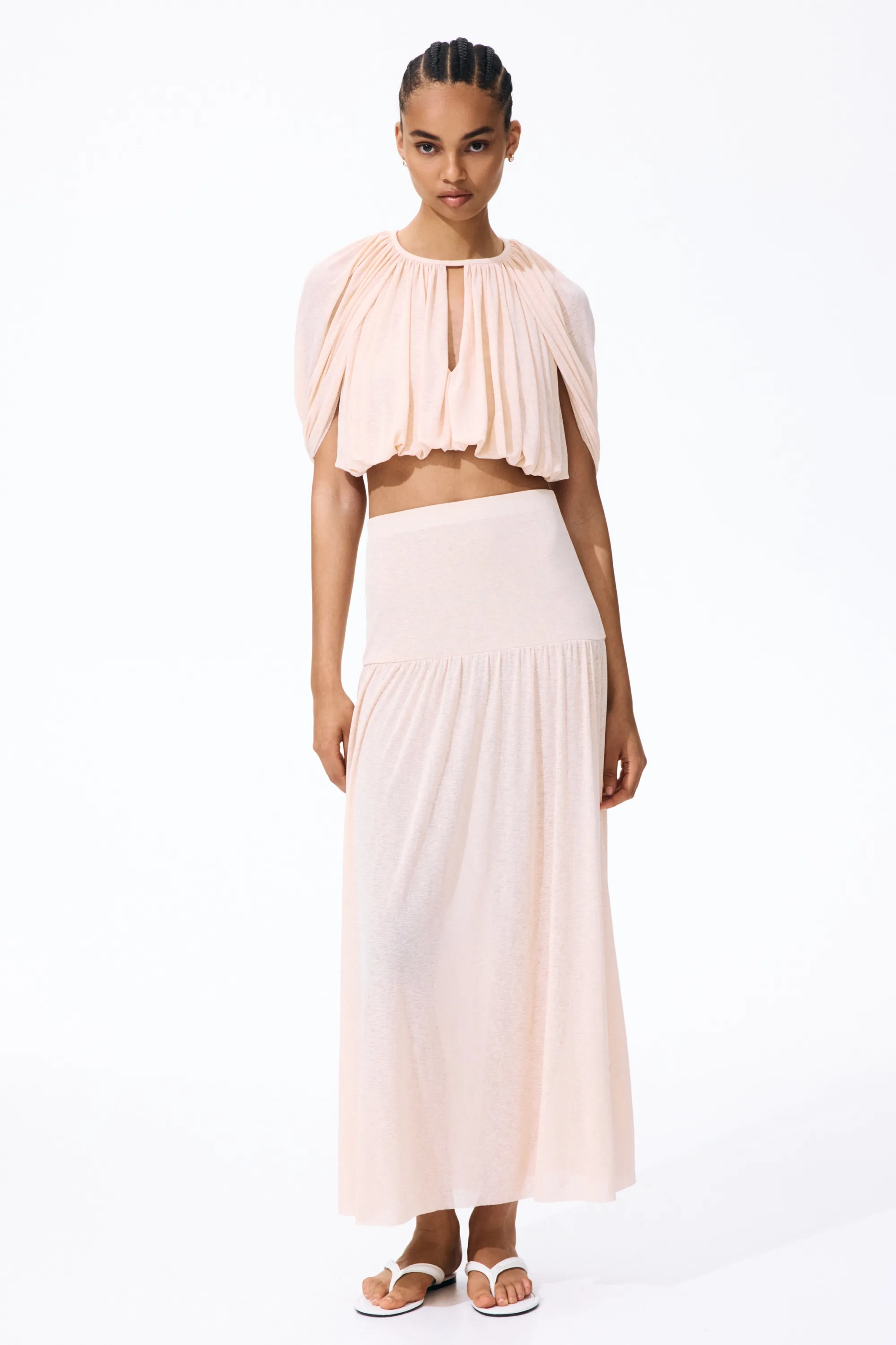 Jupe maxi en maille fine - Rose pêche