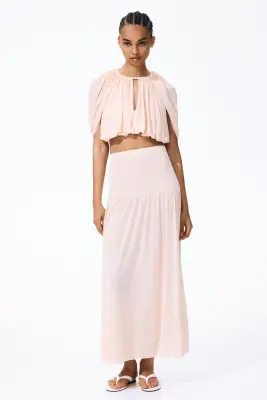 Jupe maxi en maille fine - Rose pêche — photo 1