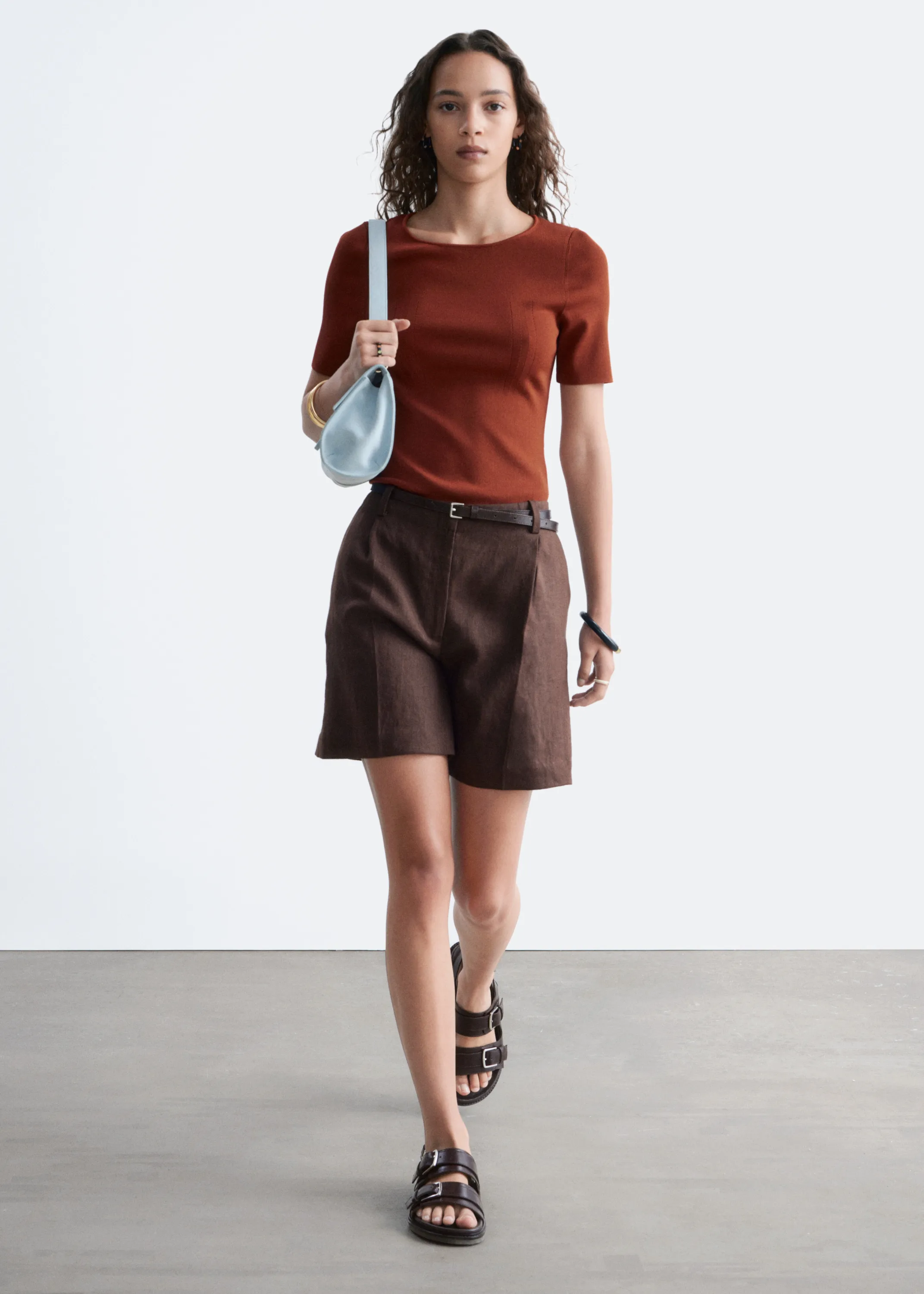 T-shirt ajusté en maille - Marron Clair