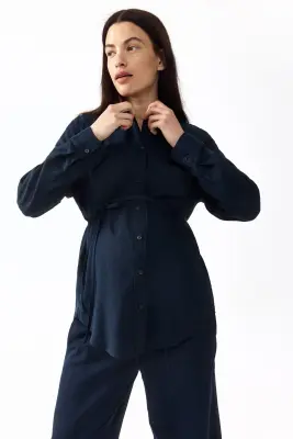 MAMA Chemise en lin mélangé - Bleu marine — photo 2