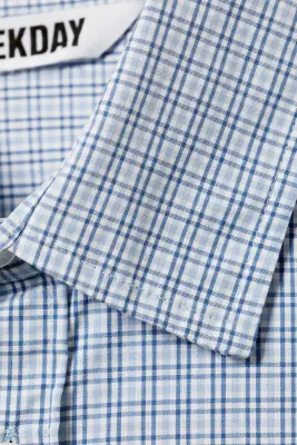 Chemise carrée à manches longues en popeline de coton - Bleu à carreaux — photo 2